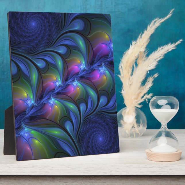 Colourful Luminous Abstract Blue Pink Green Fracta Plaque (Side)