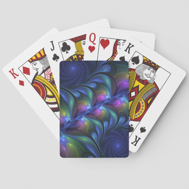 Colourful Luminous Abstract Blue Pink Green Fracta Playing Cards (Back)