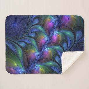 Colourful Luminous Abstract Blue Pink Green Fracta Sherpa Blanket