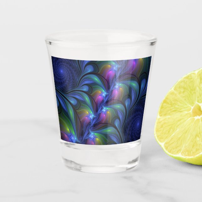 Colourful Luminous Abstract Blue Pink Green Fracta Shot Glass (Front)