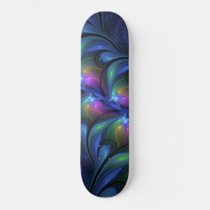 Colourful Luminous Abstract Blue Pink Green Fracta Skateboard