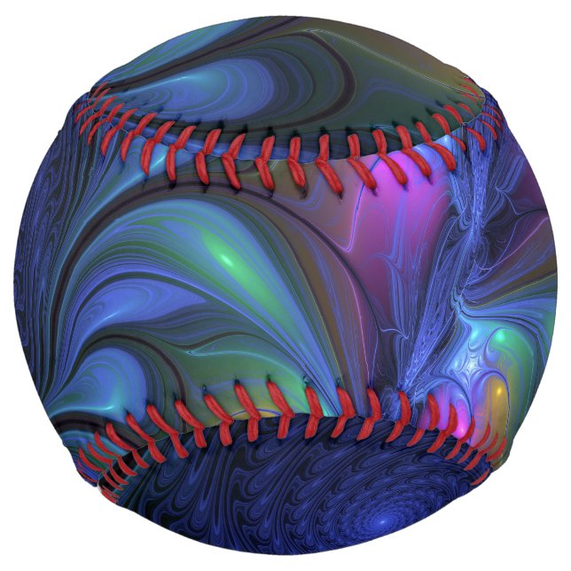 Colourful Luminous Abstract Blue Pink Green Fracta Softball (Front)
