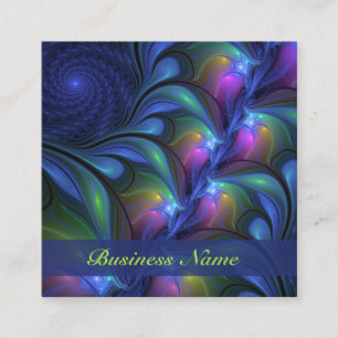 Colourful Luminous Abstract Blue Pink Green Fracta Square Business Card