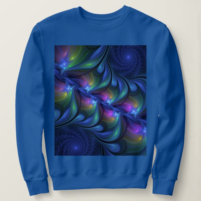 Colourful Luminous Abstract Blue Pink Green Fracta Sweatshirt (Design Front)