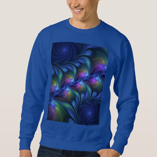 Colourful Luminous Abstract Blue Pink Green Fracta Sweatshirt (Front)