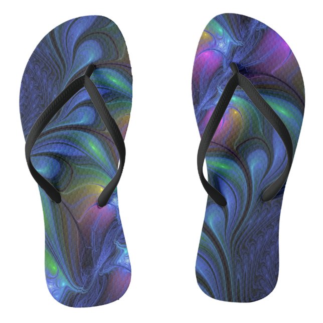 Colourful Luminous Abstract Blue Pink Green Fracta Thongs (Footbed)