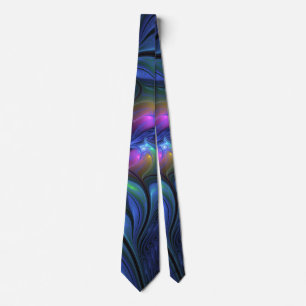 Colourful Luminous Abstract Blue Pink Green Fracta Tie