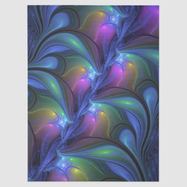 Colourful Luminous Abstract Blue Pink Green Fracta Tissue Paper (Front)