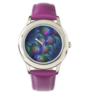 Colourful Luminous Abstract Blue Pink Green Fracta Watch