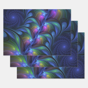 Colourful Luminous Abstract Blue Pink Green Fracta Wrapping Paper Sheet