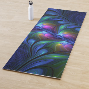 Colourful Luminous Abstract Blue Pink Green Fracta Yoga Mat