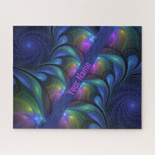 Colourful Luminous Abstract Blue Pink Green Name Jigsaw Puzzle
