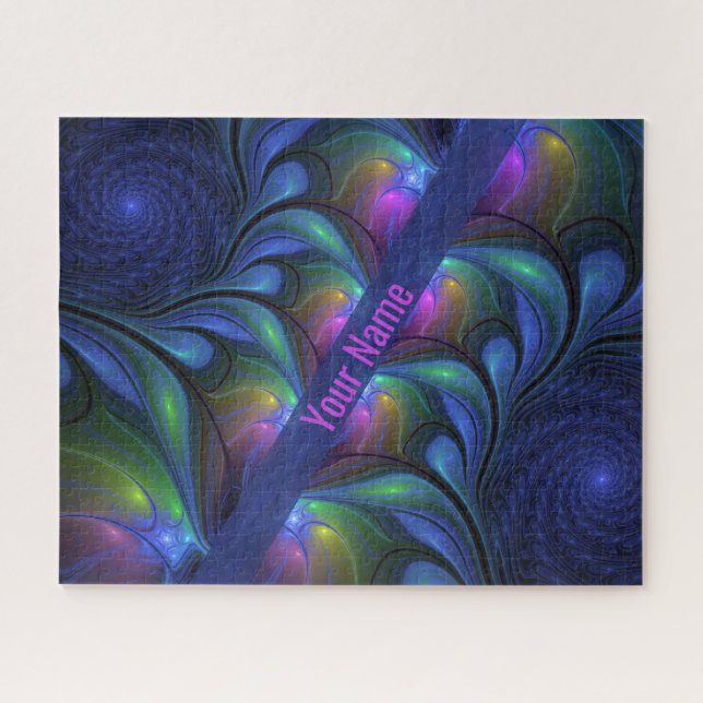 Colourful Luminous Abstract Blue Pink Green Name Jigsaw Puzzle (Horizontal)