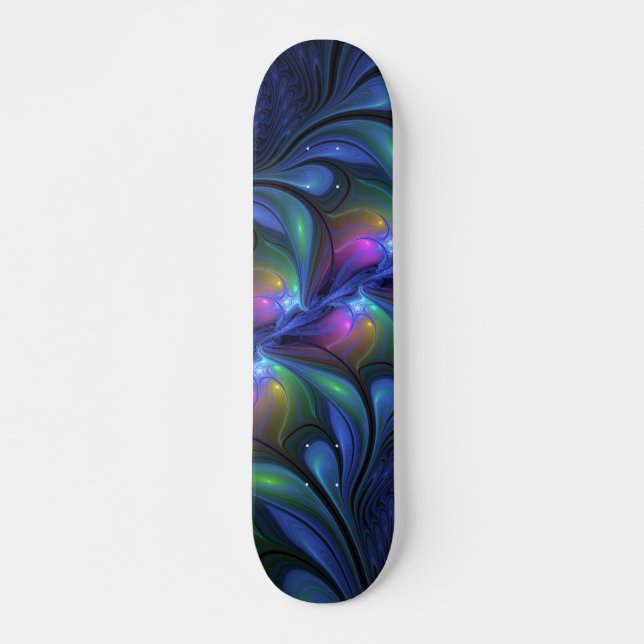 Colourful Luminous Abstract Blue Pink Green Skateboard (Front)