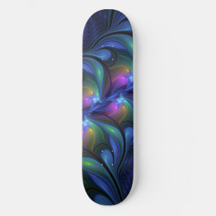 Colourful Luminous Abstract Blue Pink Green Skateboard