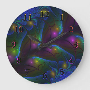 Colourful Luminous Abstract Modern Fractal Art Large Clock