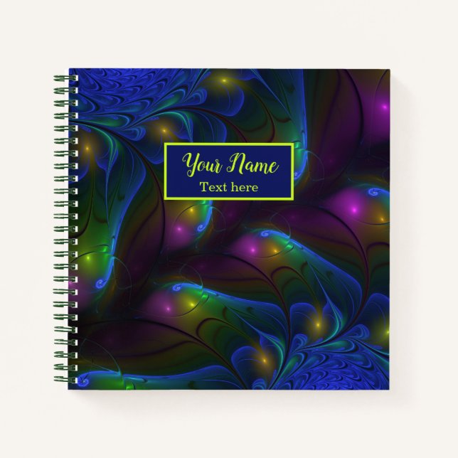 Colourful Luminous Abstract Modern Fractal Art Nam Notebook (Front)