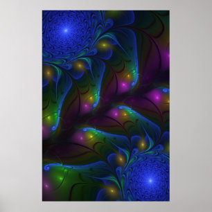 Colourful Luminous Abstract Modern Fractal Art Poster