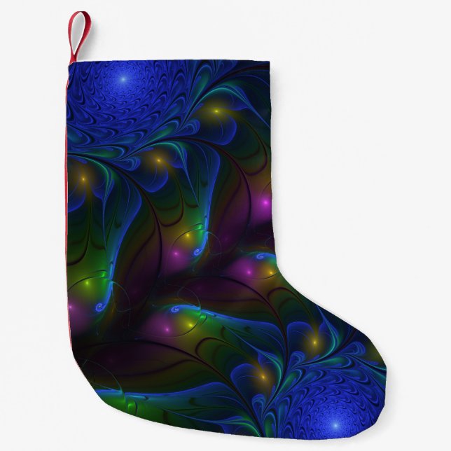 Colourful Luminous Abstract Modern Fractal Art Small Christmas Stocking (Front)