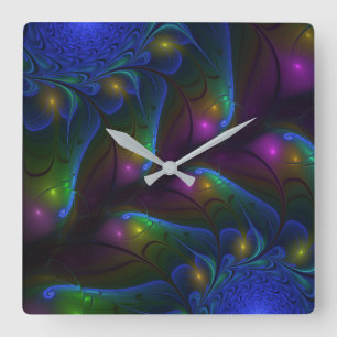 Colourful Luminous Abstract Modern Fractal Art Square Wall Clock