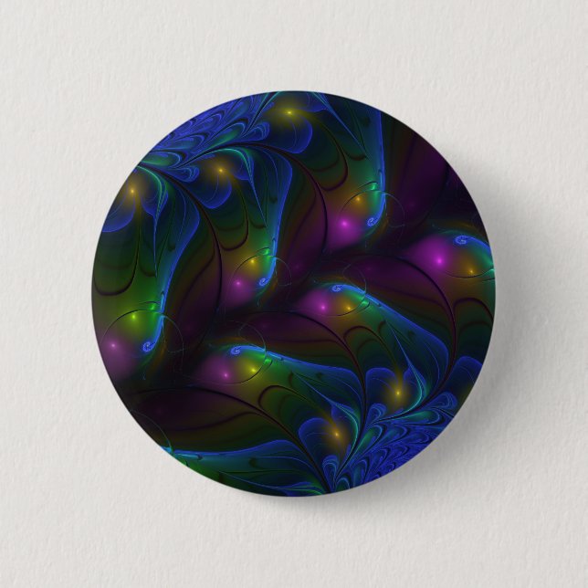Colourful Luminous Abstract Modern Trippy Fractal 6 Cm Round Badge (Front)