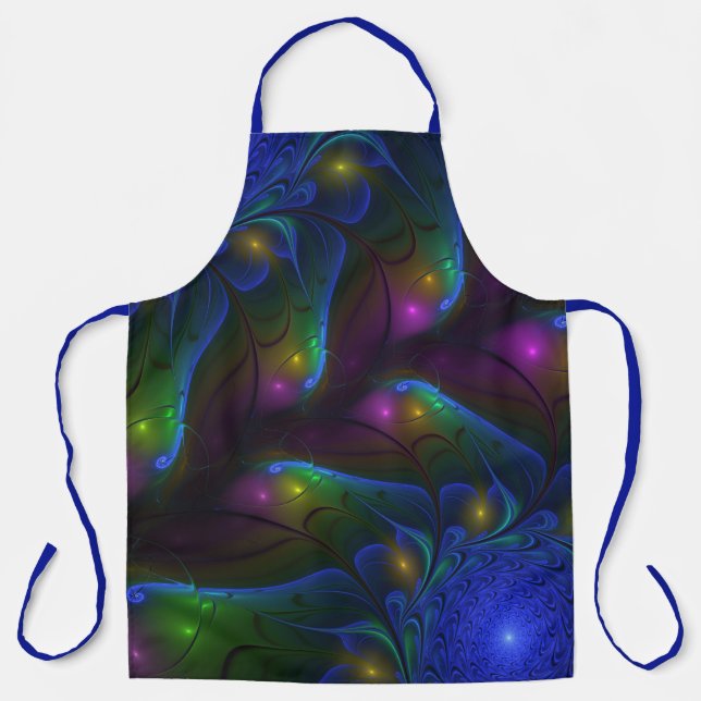 Colourful Luminous Abstract Modern Trippy Fractal Apron (Front)