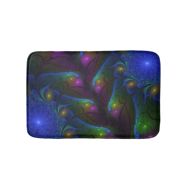 Colourful Luminous Abstract Modern Trippy Fractal Bath Mat (Front)