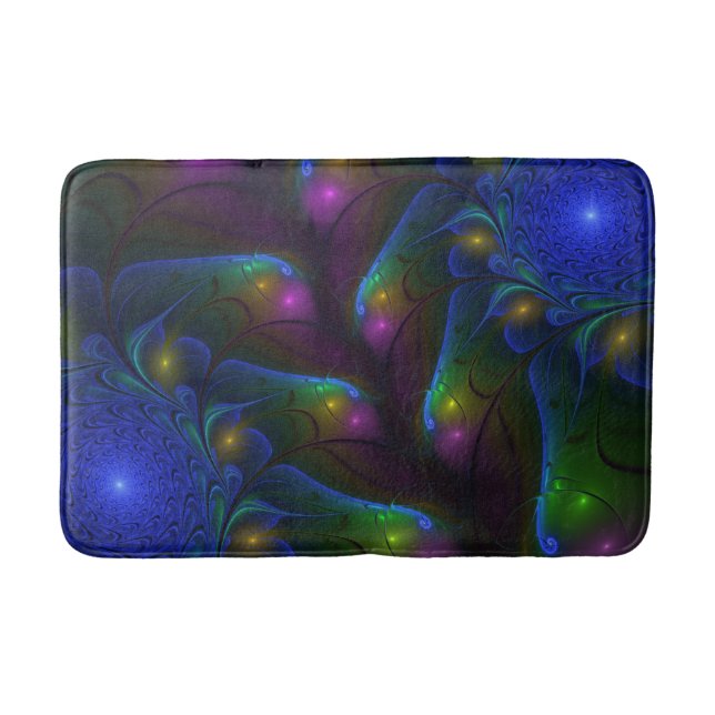 Colourful Luminous Abstract Modern Trippy Fractal Bath Mat (Front)
