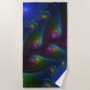 Colourful Luminous Abstract Modern Trippy Fractal Beach Towel