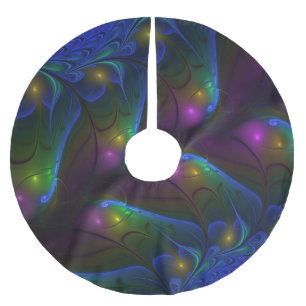 Colourful Luminous Abstract Modern Trippy Fractal Brushed Polyester Tree Skirt