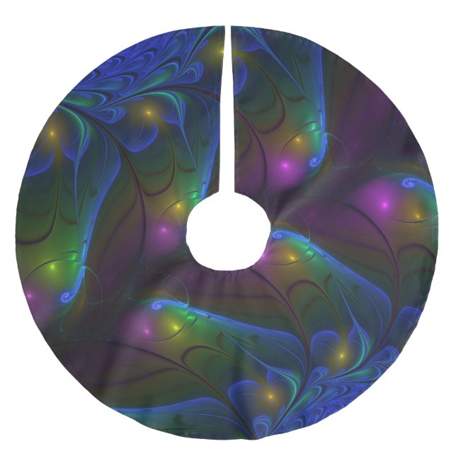 Colourful Luminous Abstract Modern Trippy Fractal Brushed Polyester Tree Skirt (Front)