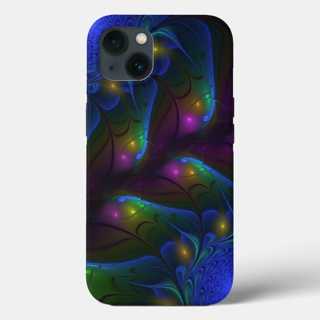 Colourful Luminous Abstract Modern Trippy Fractal Case-Mate iPhone Case (Back)