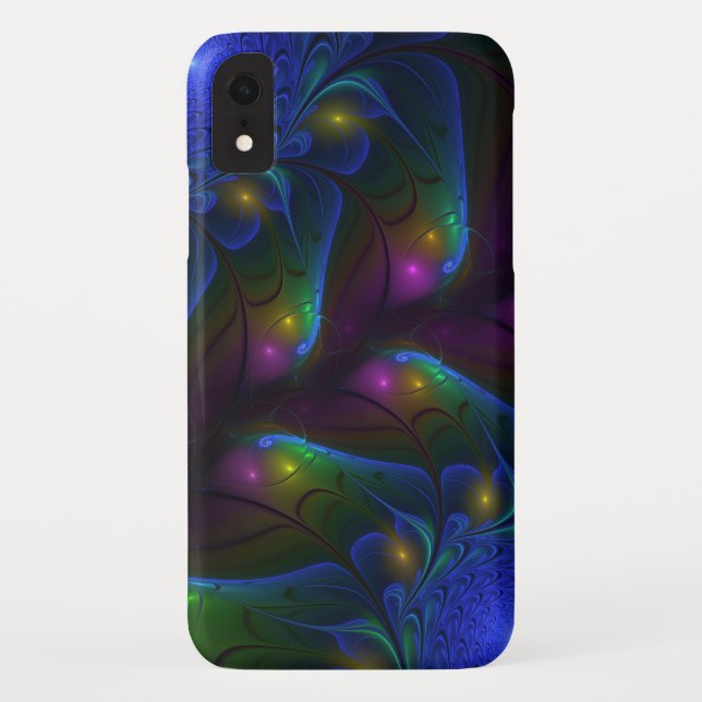 Colourful Luminous Abstract Modern Trippy Fractal Case-Mate iPhone Case (Back)