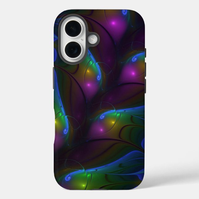 Colourful Luminous Abstract Modern Trippy Fractal Case-Mate iPhone Case (Back)