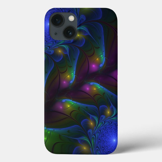 Colourful Luminous Abstract Modern Trippy Fractal Case-Mate iPhone Case (Back)