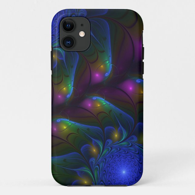 Colourful Luminous Abstract Modern Trippy Fractal Case-Mate iPhone Case (Back)