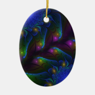 Colourful Luminous Abstract Modern Trippy Fractal Ceramic Ornament