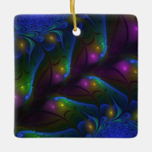 Colourful Luminous Abstract Modern Trippy Fractal Ceramic Ornament
