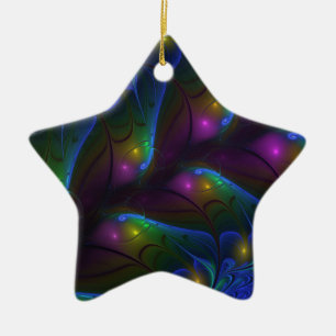 Colourful Luminous Abstract Modern Trippy Fractal Ceramic Ornament