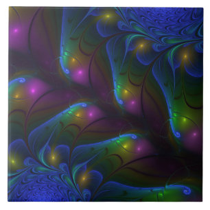 Colourful Luminous Abstract Modern Trippy Fractal Ceramic Tile