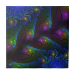 Colourful Luminous Abstract Modern Trippy Fractal Ceramic Tile