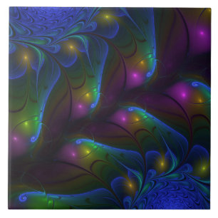 Colourful Luminous Abstract Modern Trippy Fractal Ceramic Tile