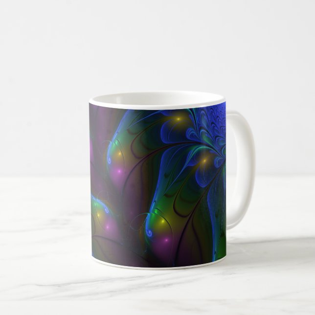 Colourful Luminous Abstract Modern Trippy Fractal Coffee Mug (Front Right)