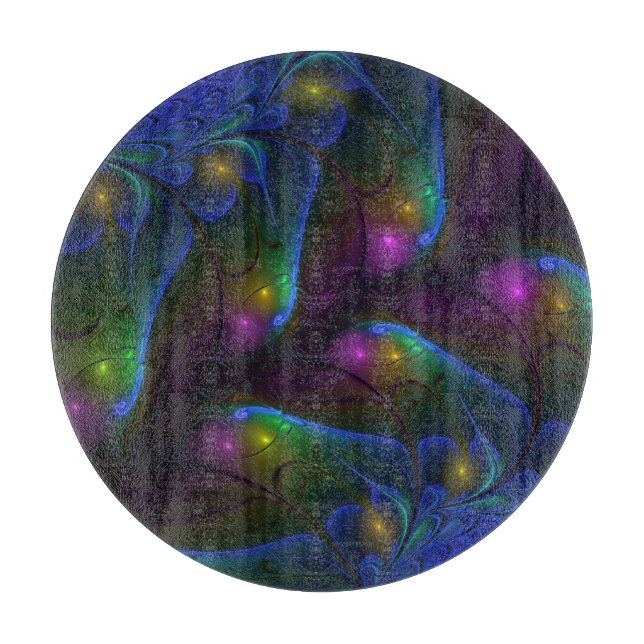 Colourful Luminous Abstract Modern Trippy Fractal Cutting Board (Front)