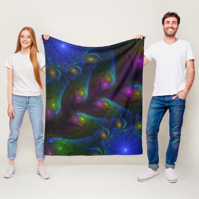 Colourful Luminous Abstract Modern Trippy Fractal Fleece Blanket (In Situ)