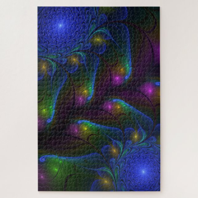 Colourful Luminous Abstract Modern Trippy Fractal Jigsaw Puzzle (Vertical)