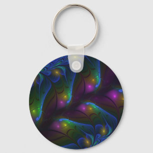 Colourful Luminous Abstract Modern Trippy Fractal Key Ring