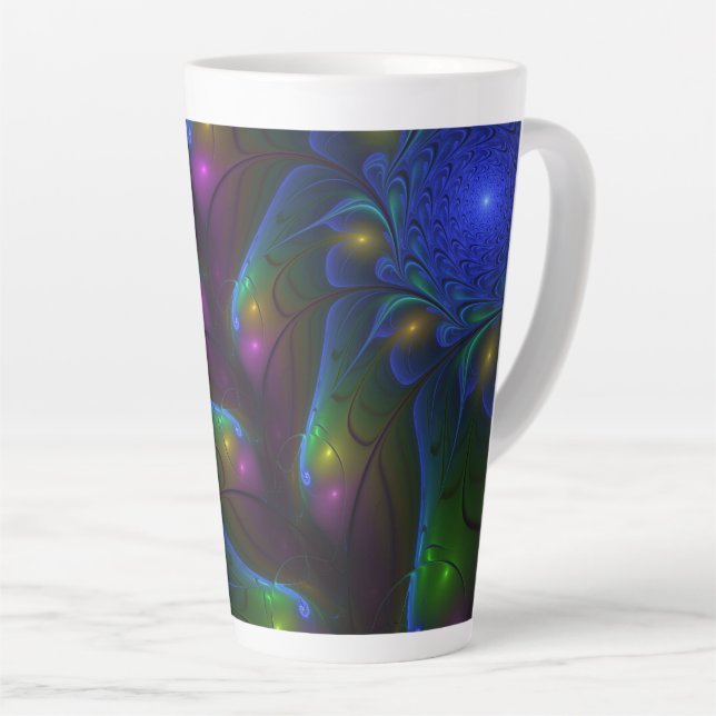 Colourful Luminous Abstract Modern Trippy Fractal Latte Mug (Right Angle)