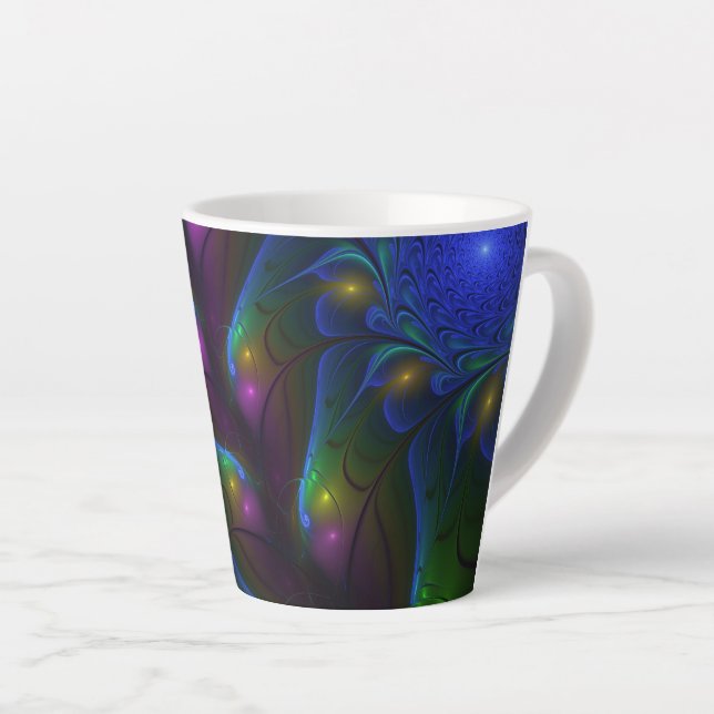 Colourful Luminous Abstract Modern Trippy Fractal Latte Mug (Right Angle)