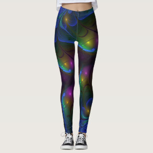 Colourful Luminous Abstract Modern Trippy Fractal Leggings